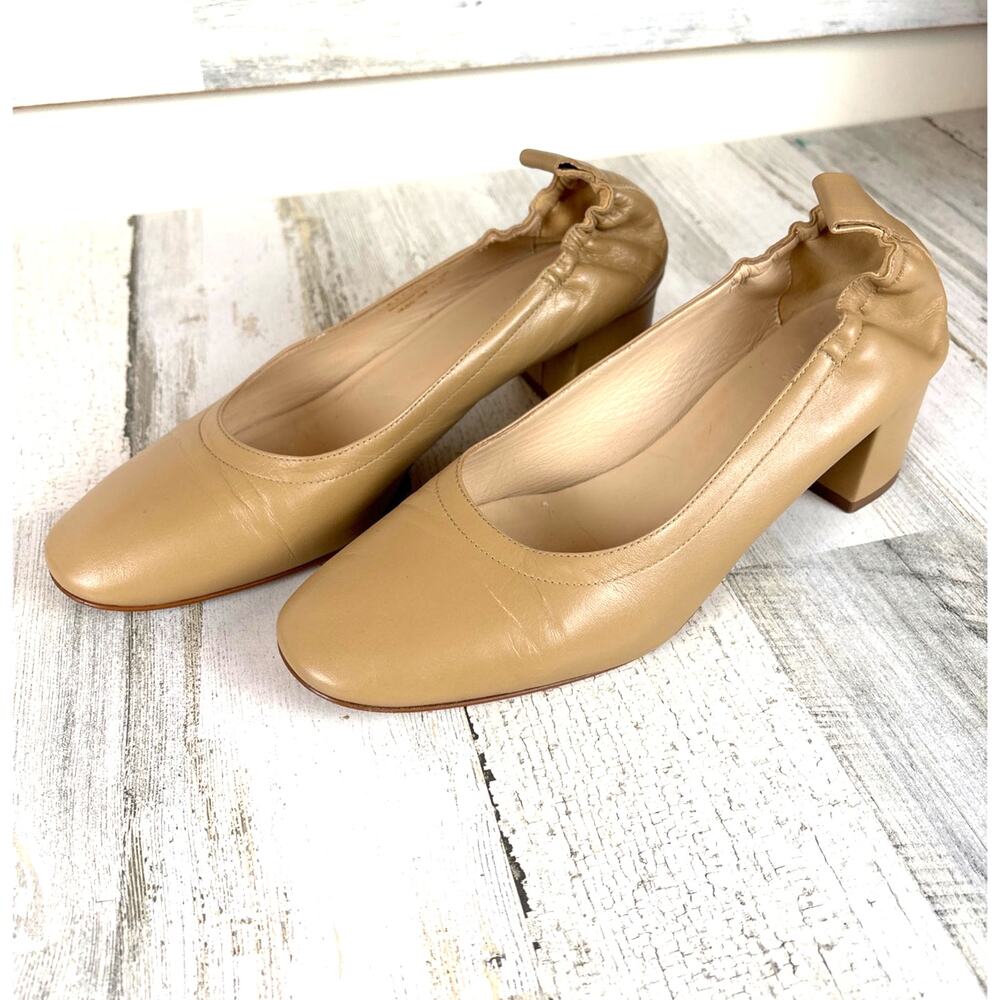 Everlane Womens 10 Italian Tan Leather Day Heel Slip-On Pumps Stretch Back Luxe